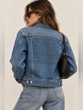 True Religion Embroidered Denim Trucker Jacket XS | Y2K Streetwear